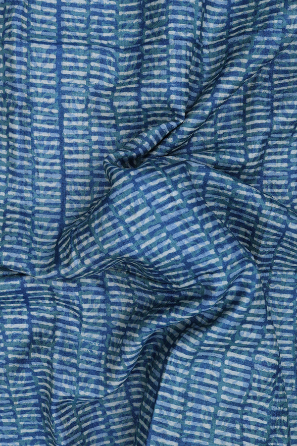 Tussar Silk Saree In Blue With Stripes Design