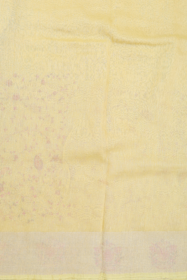 Linen Saree In Yellow With Embroidered Design