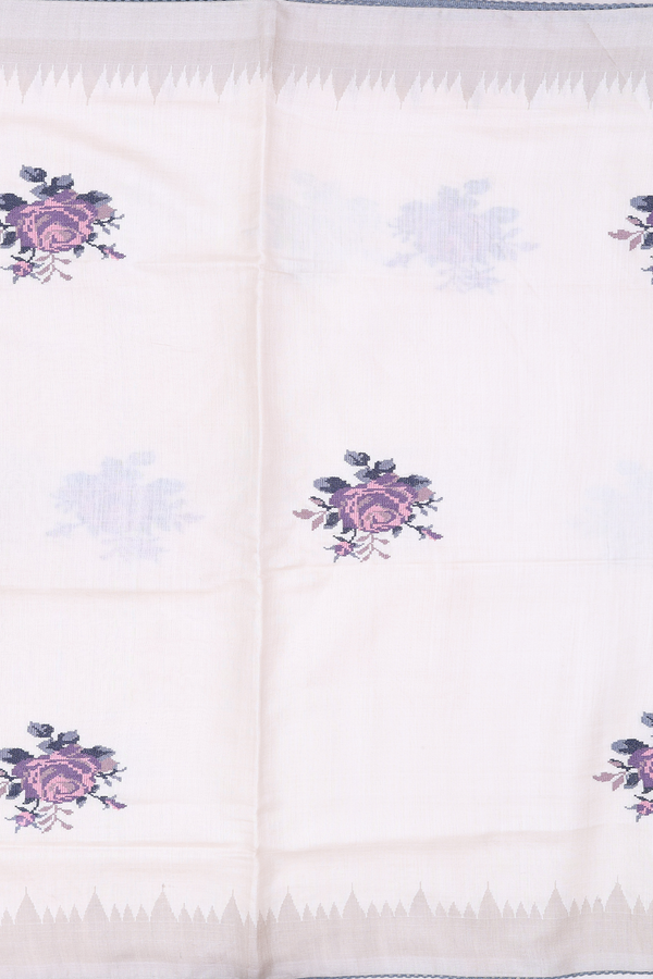 Tussar Silk Saree In Cream With Floral Embroidered Motifs