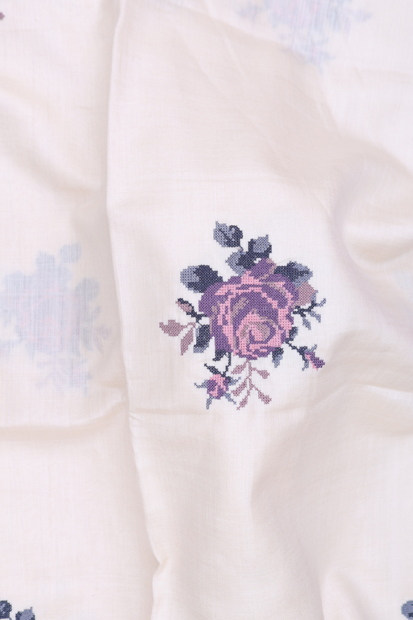 Tussar Silk Saree In Cream With Floral Embroidered Motifs