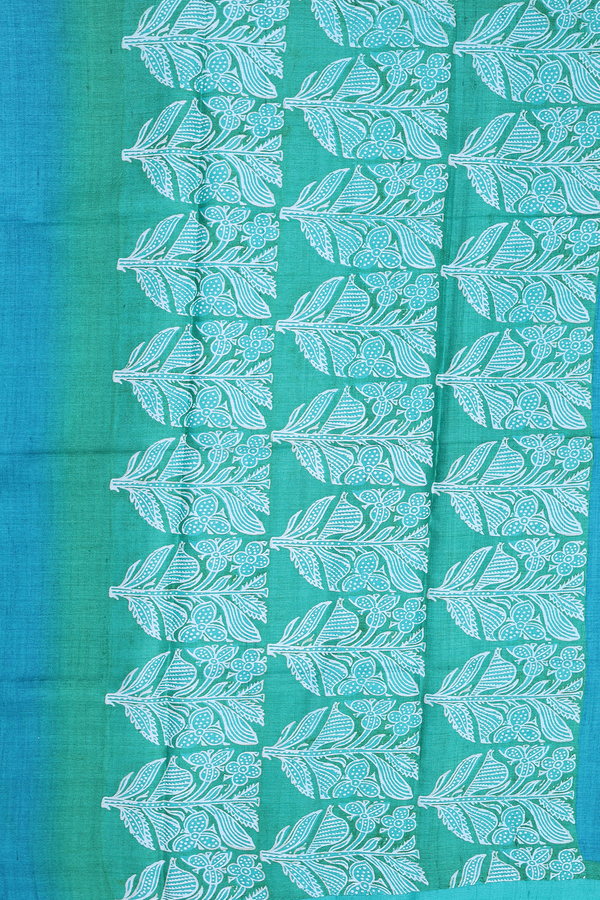 Tussar Silk Saree In Aqua Green With Printed Design