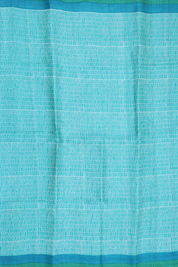 Tussar Silk Saree In Aqua Green With Printed Design