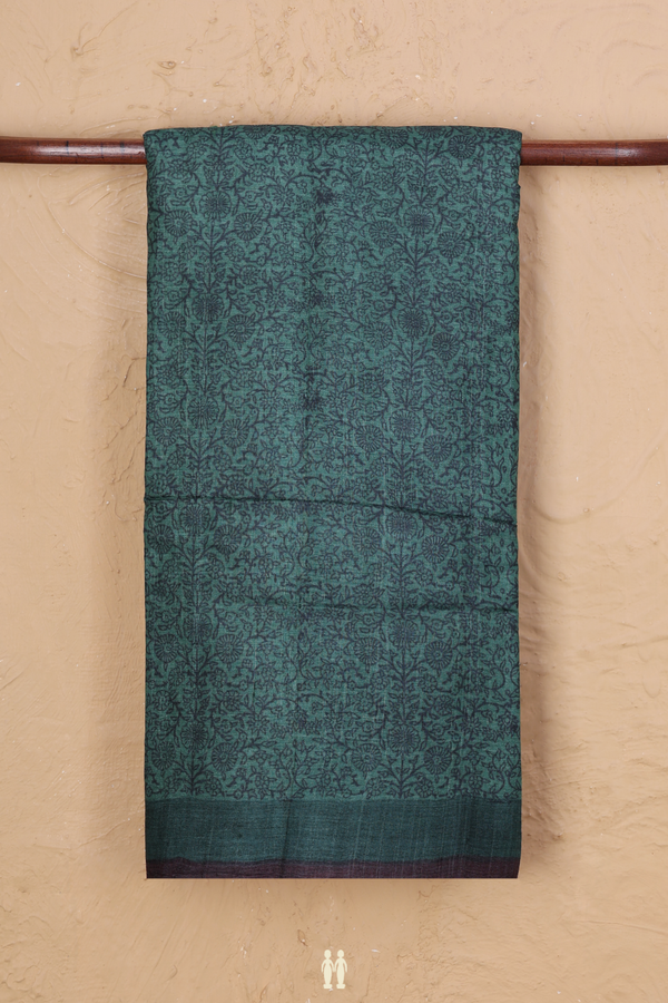 Tussar Silk Saree In Green With Floral Design