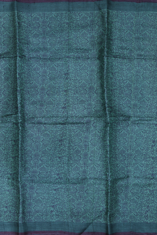 Tussar Silk Saree In Green With Floral Design