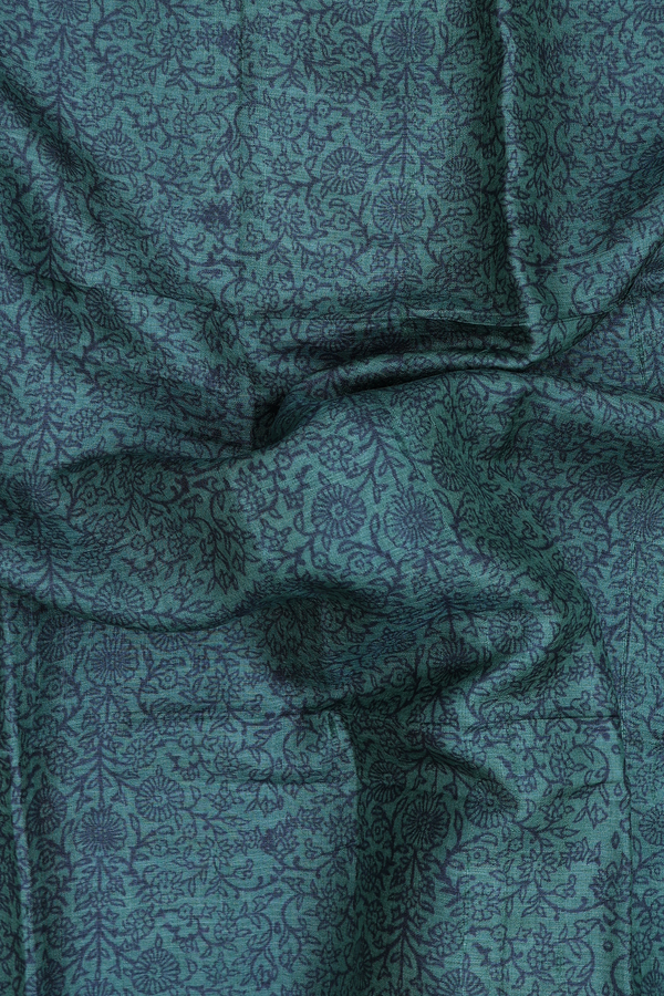 Tussar Silk Saree In Green With Floral Design