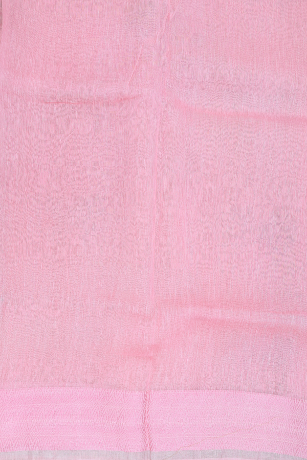 Linen Saree In Pink With Floral Buttas