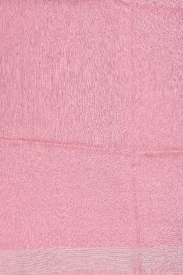 Linen Saree In Peach Pink With Floral Buttas