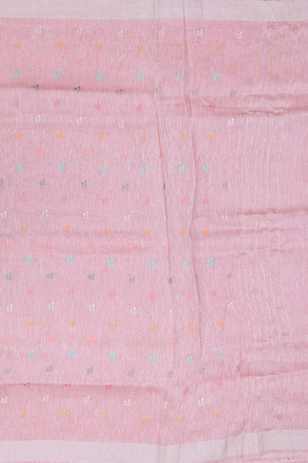 Linen Saree In Dusty Rose With Threadwork Buttas