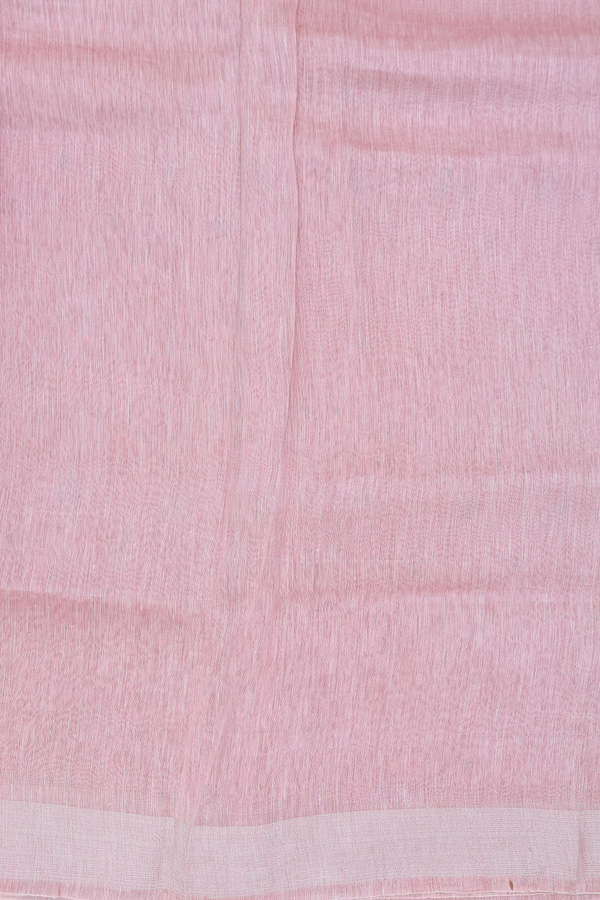 Linen Saree In Dusty Rose With Threadwork Buttas