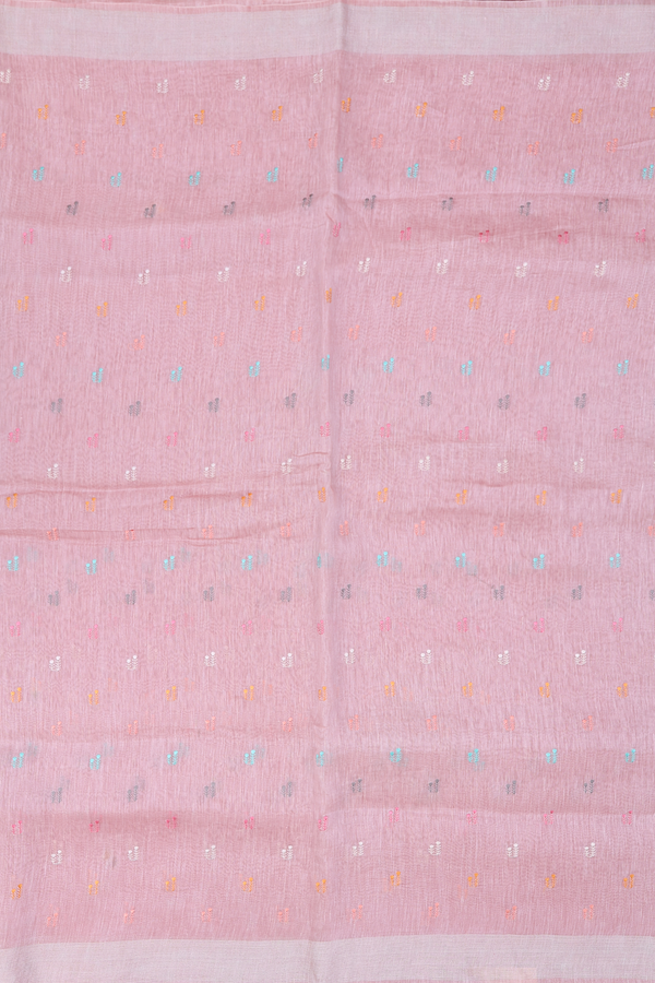 Linen Saree In Dusty Rose With Threadwork Buttas