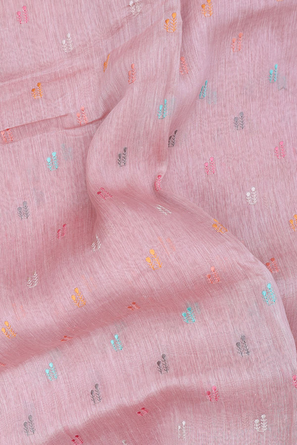 Linen Saree In Dusty Rose With Threadwork Buttas