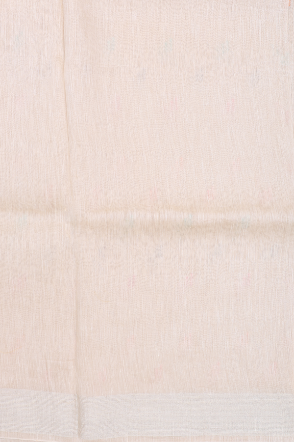 Linen Saree In Cream Color With Threadwork Buttas