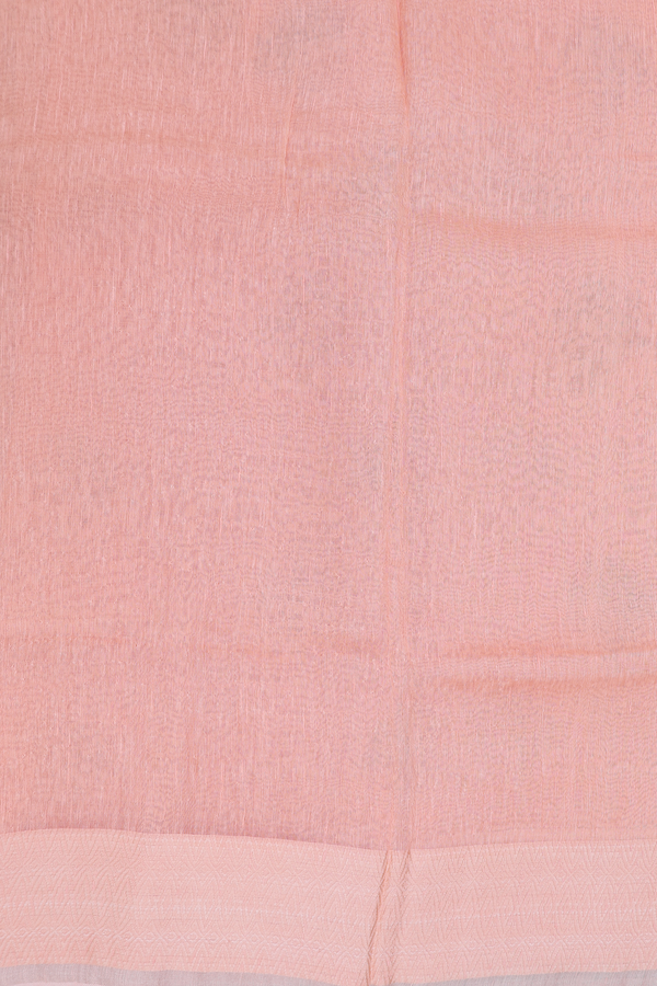 Linen Saree In Light Orange With Floral Buttas