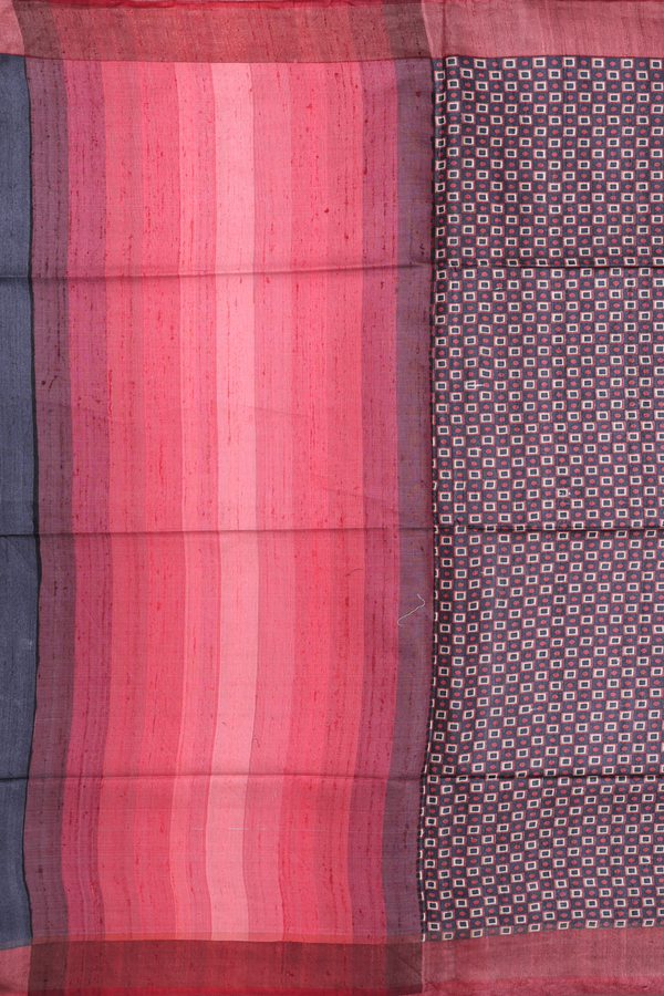 Tussar Silk Saree Charcoal Grey With Square Design