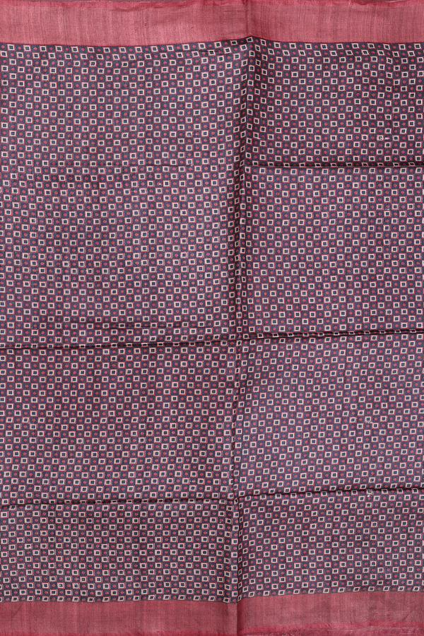 Tussar Silk Saree Charcoal Grey With Square Design