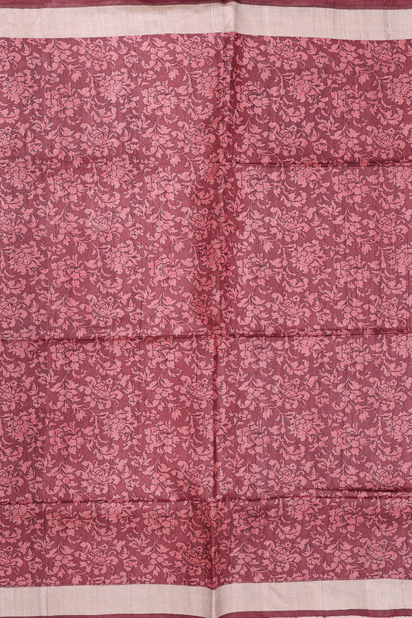 Tussar Silk Saree In Brick Brown With Floral Design