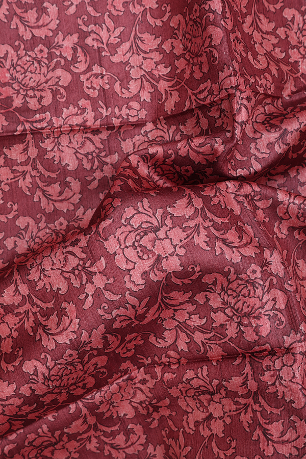 Tussar Silk Saree In Brick Brown With Floral Design