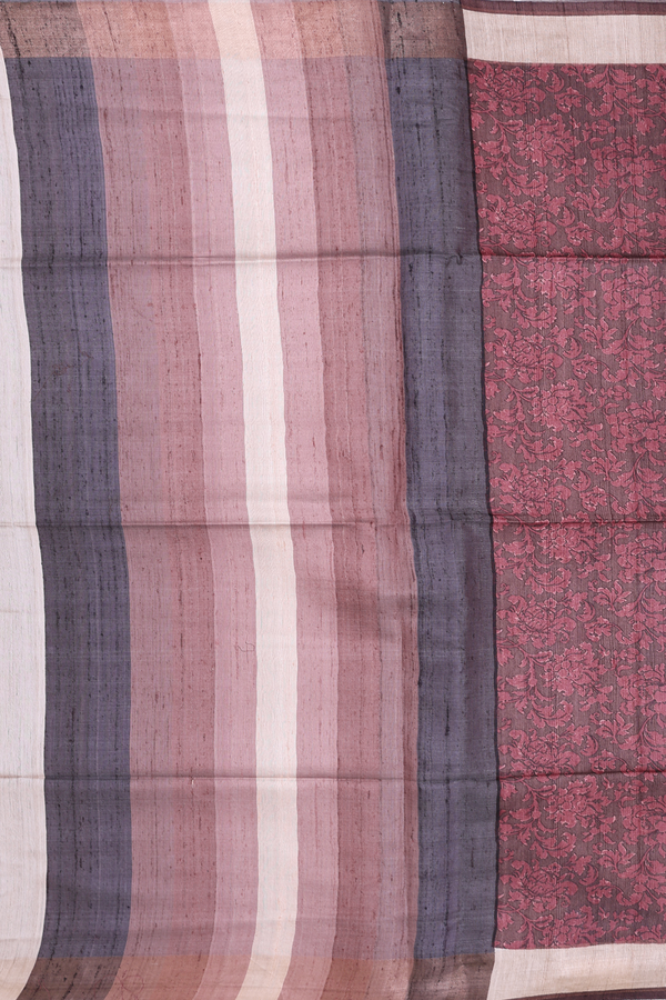 Tussar Silk Saree In Dark Coffee Brown With Floral Design