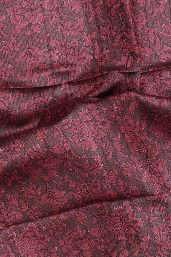 Tussar Silk Saree In Dark Coffee Brown With Floral Design