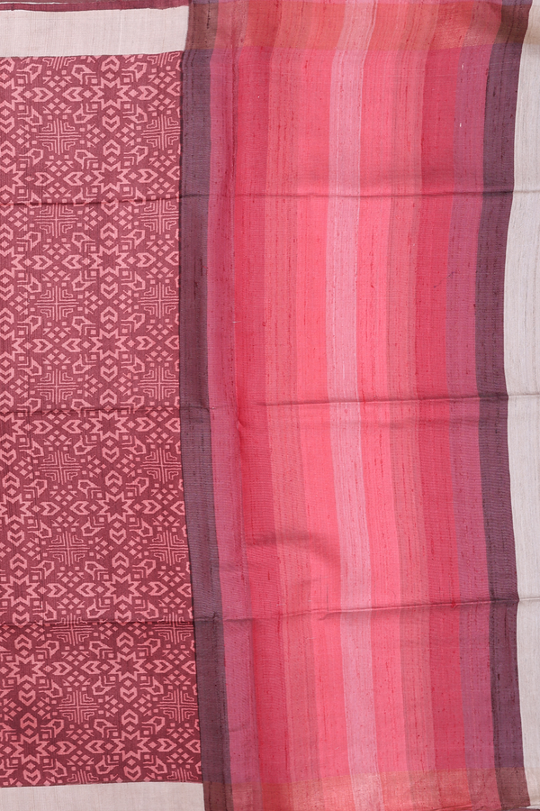Tussar Silk Saree In Brown With Printed Design