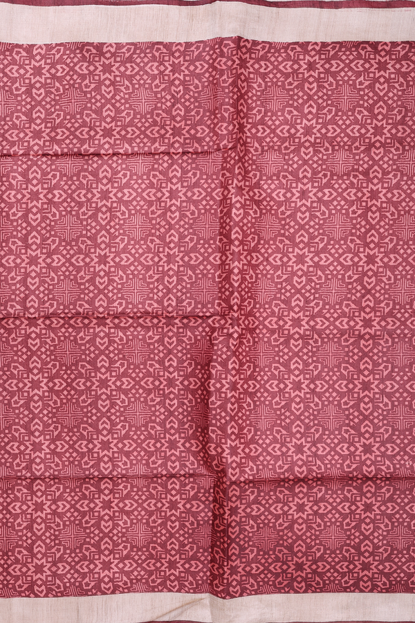 Tussar Silk Saree In Brown With Printed Design