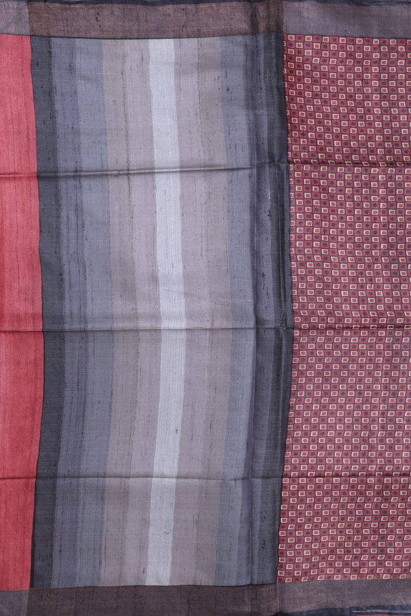 Tussar Silk Saree In Red With Square Design