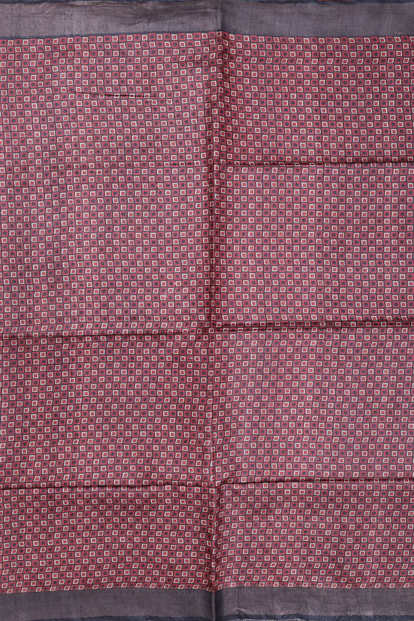 Tussar Silk Saree In Red With Square Design