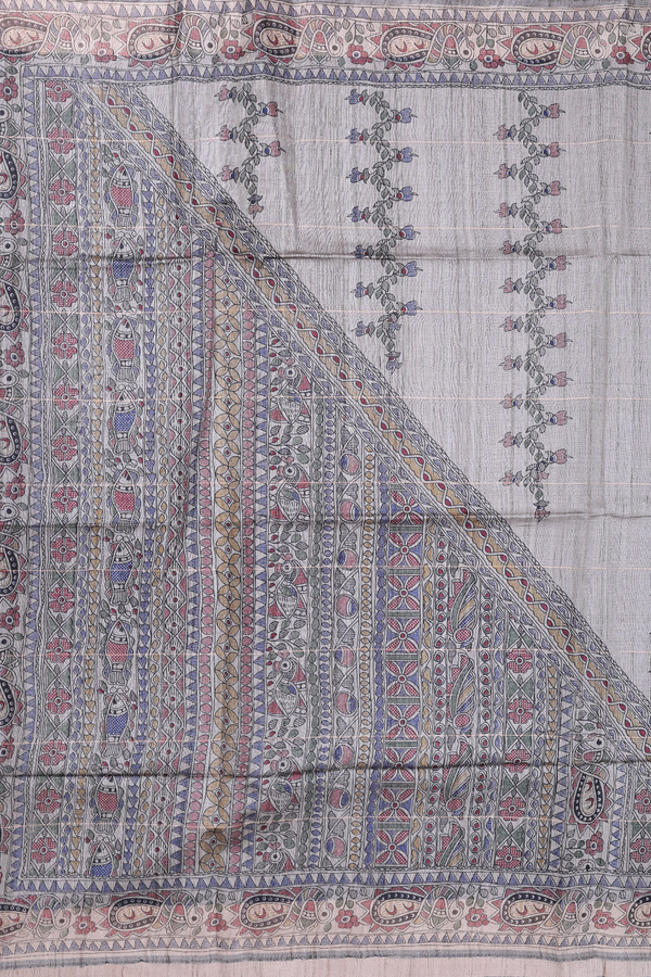 Tussar Silk Saree In Burgundy Red With Checks Along Buttas