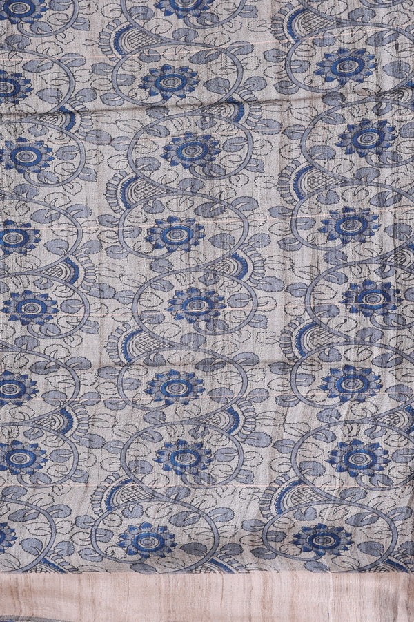 Tussar Silk Saree In Blue Along Checks With Buttas