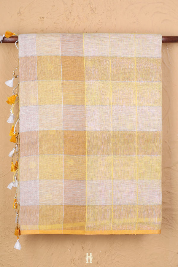 Linen Saree In Multicolor With Checks Design