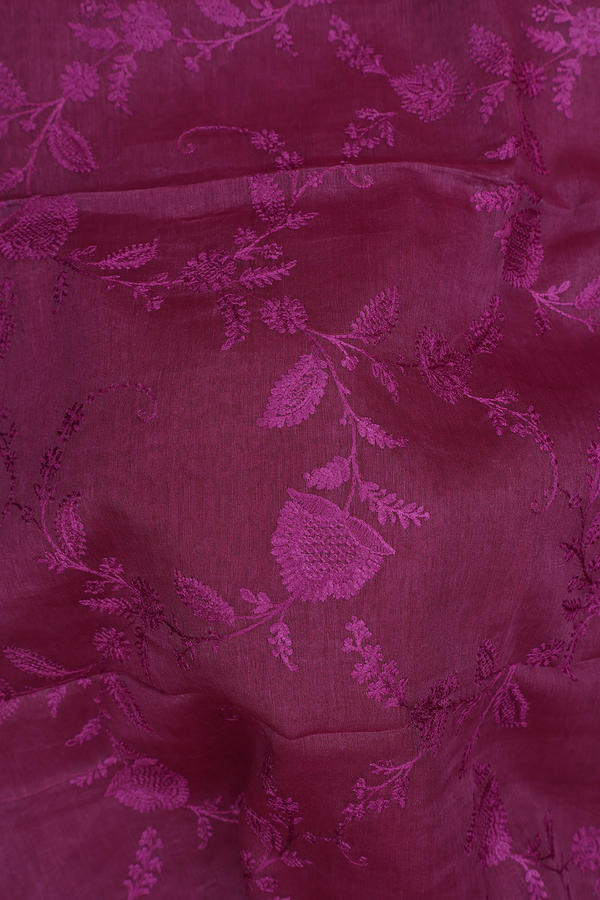 Linen Saree In Plum Purple With Floral Design