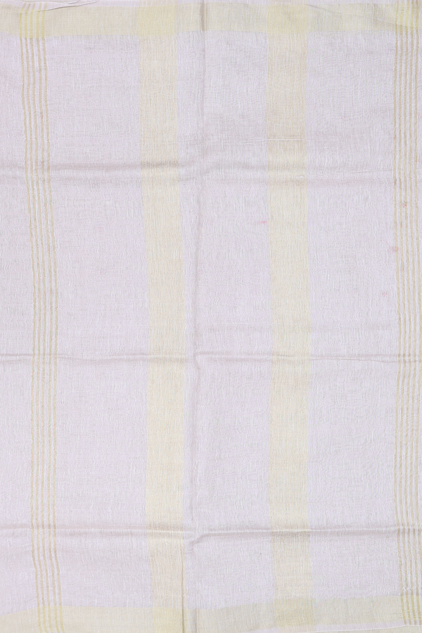 Linen Saree In Off White With Threadwork Buttis