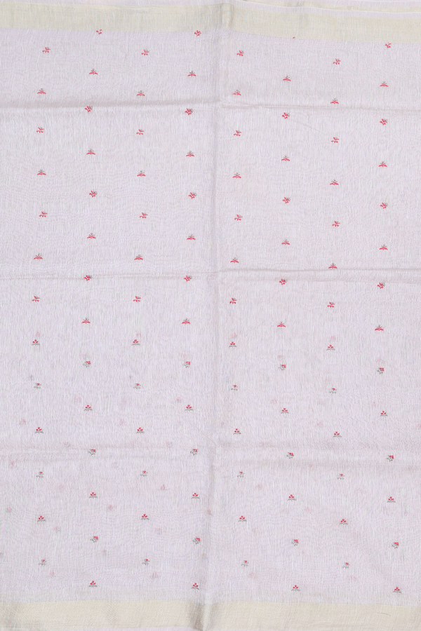 Linen Saree In Off White With Threadwork Buttis