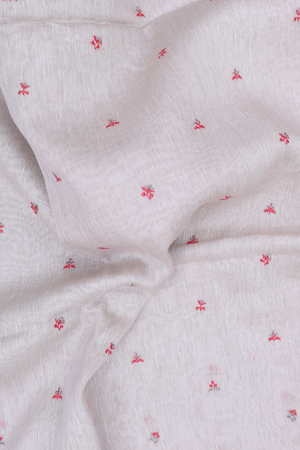 Linen Saree In Off White With Threadwork Buttis