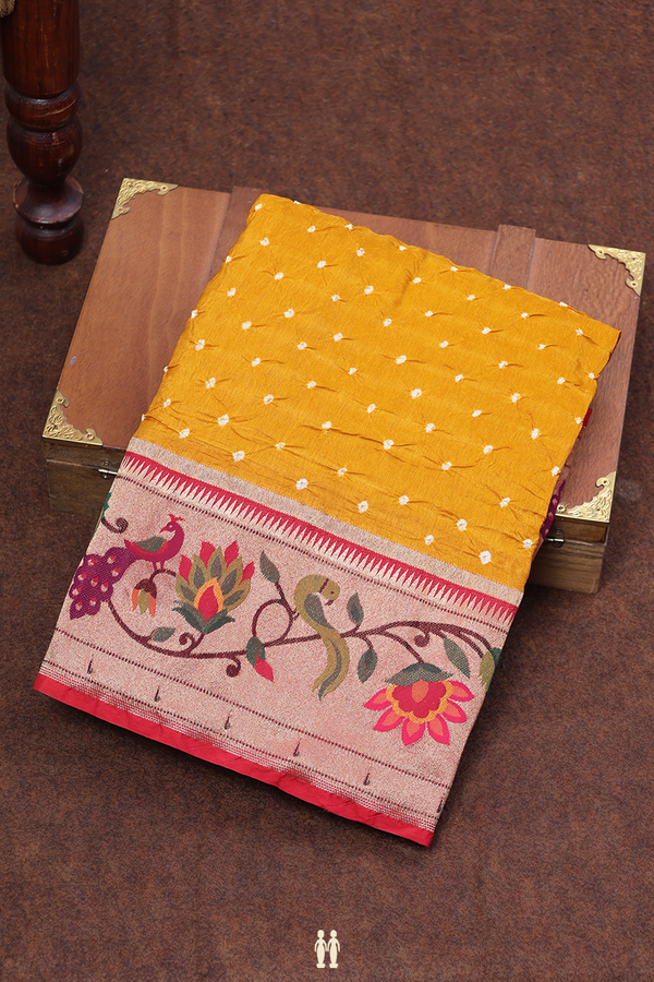 Bandhani Silk Saree In Yellow With Tie And Dye Design