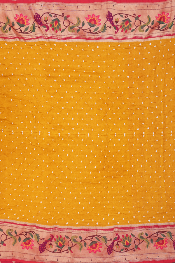 Bandhani Silk Saree In Yellow With Tie And Dye Design