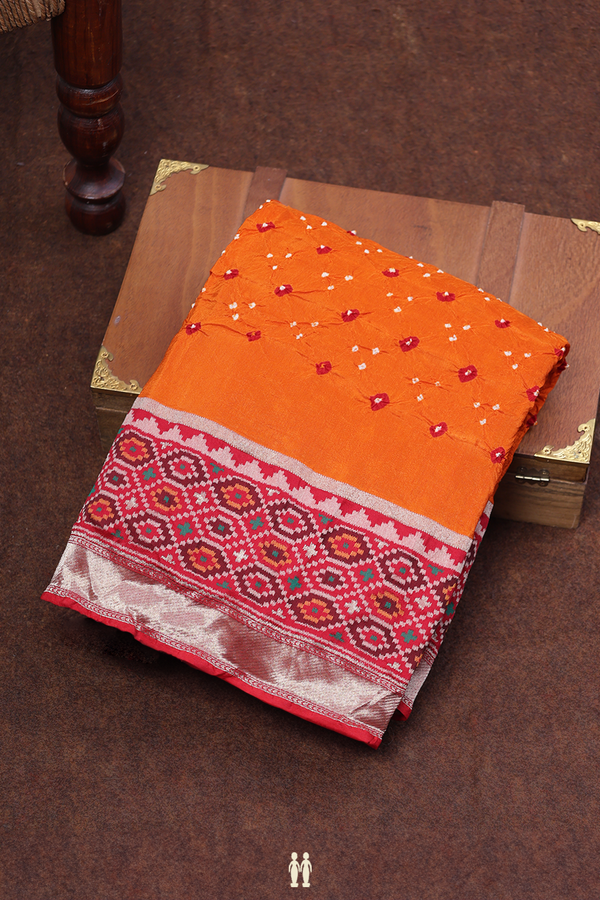 Bandhani Silk Saree In Orange With Tie And Dye Design