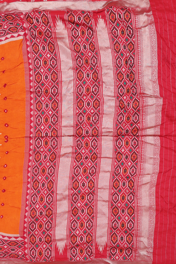 Bandhani Silk Saree In Orange With Tie And Dye Design