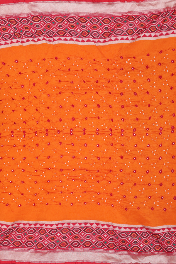 Bandhani Silk Saree In Orange With Tie And Dye Design
