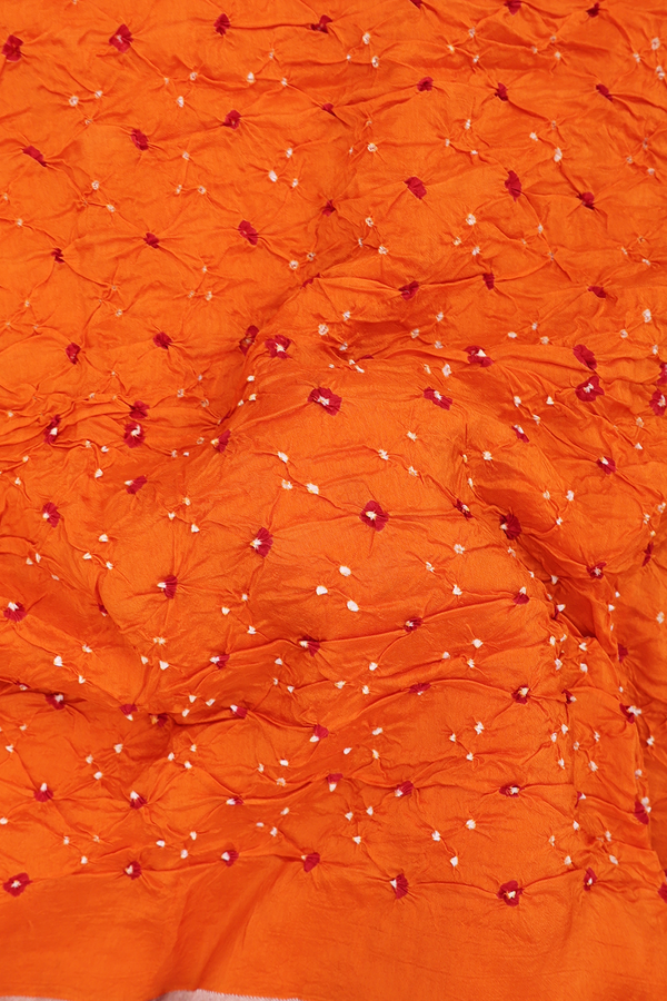 Bandhani Silk Saree In Orange With Tie And Dye Design