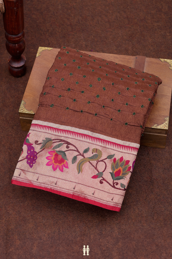 Bandhani Silk Saree In Saddle Brown With Tie And Dye Design