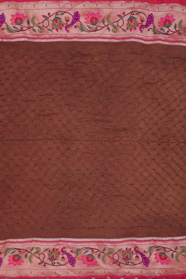 Bandhani Silk Saree In Saddle Brown With Tie And Dye Design