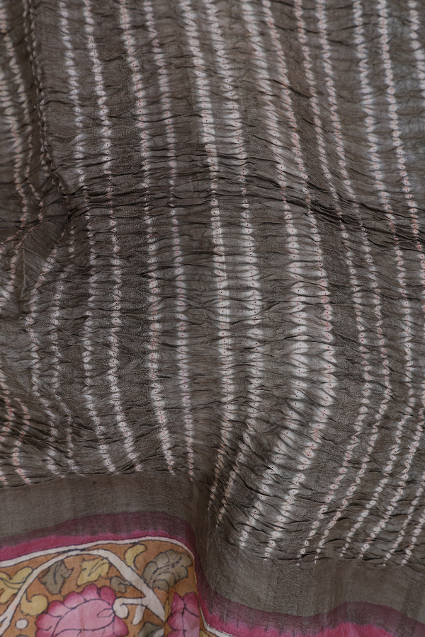 Bandhani Silk Saree In Olive Green With Shibori Design
