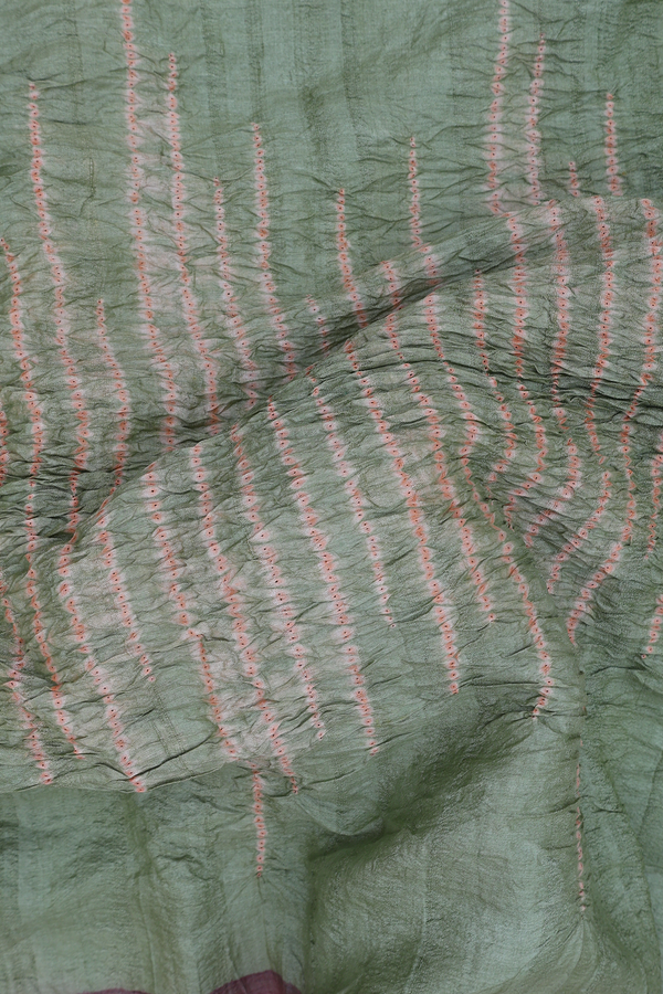 Bandhani Silk Saree In Green With Shibori Design