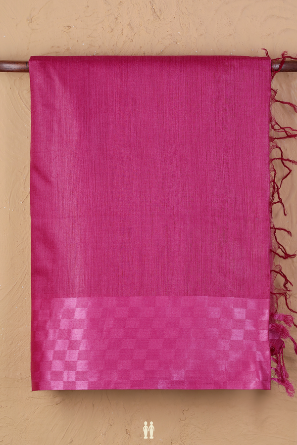 Tussar Silk Saree In Magenta With Checks Border