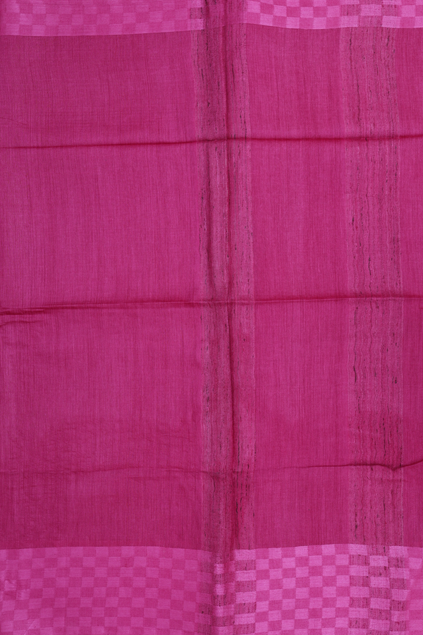 Tussar Silk Saree In Magenta With Checks Border