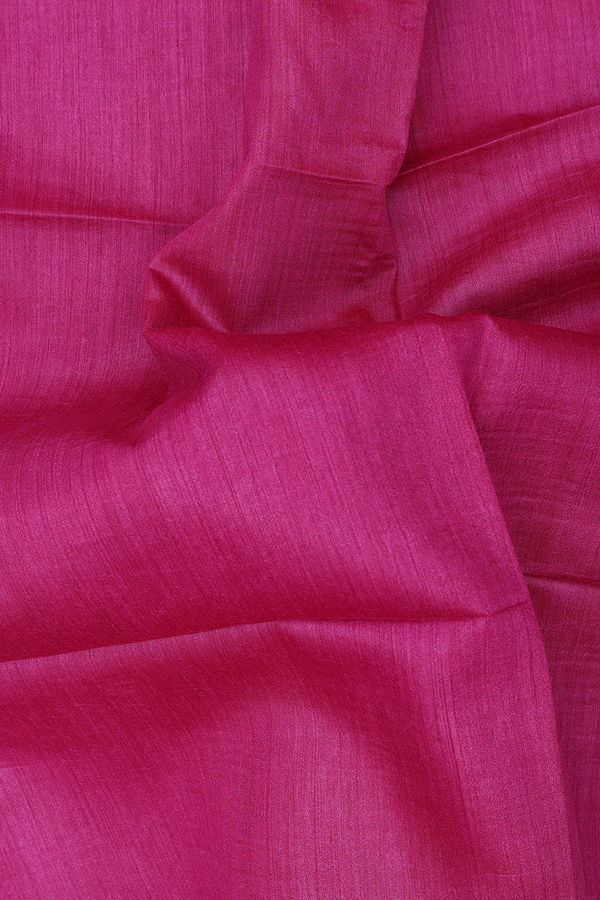 Tussar Silk Saree In Magenta With Checks Border