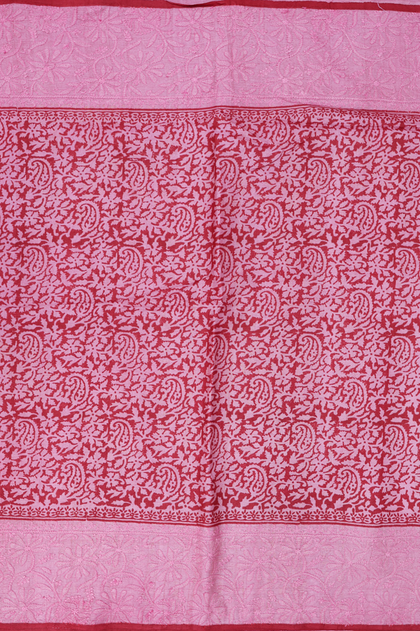 Tussar Silk Saree In Crimson Red With Paisley Design