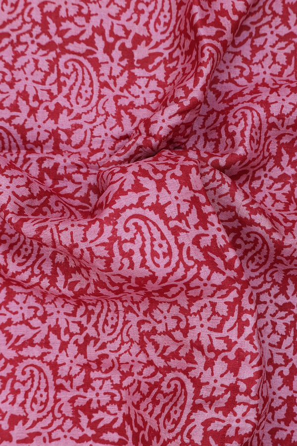 Tussar Silk Saree In Crimson Red With Paisley Design