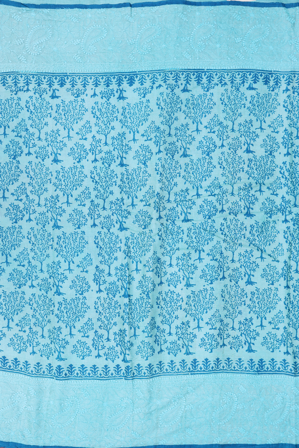 Tussar Silk Saree In Tiffany Blue With Printed Design